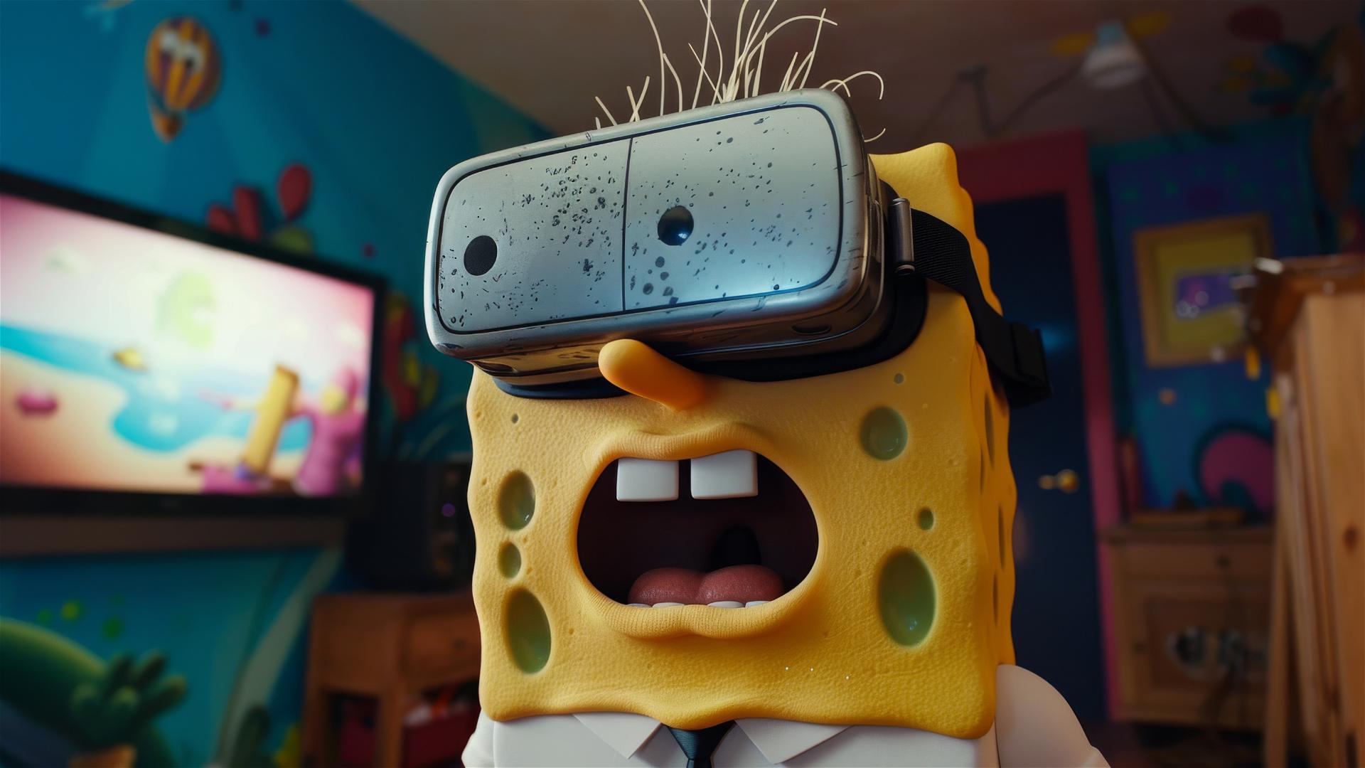 SpongeBob using a VR headset