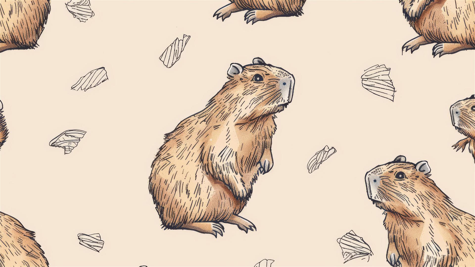Cute doodle capybara seamless pattern