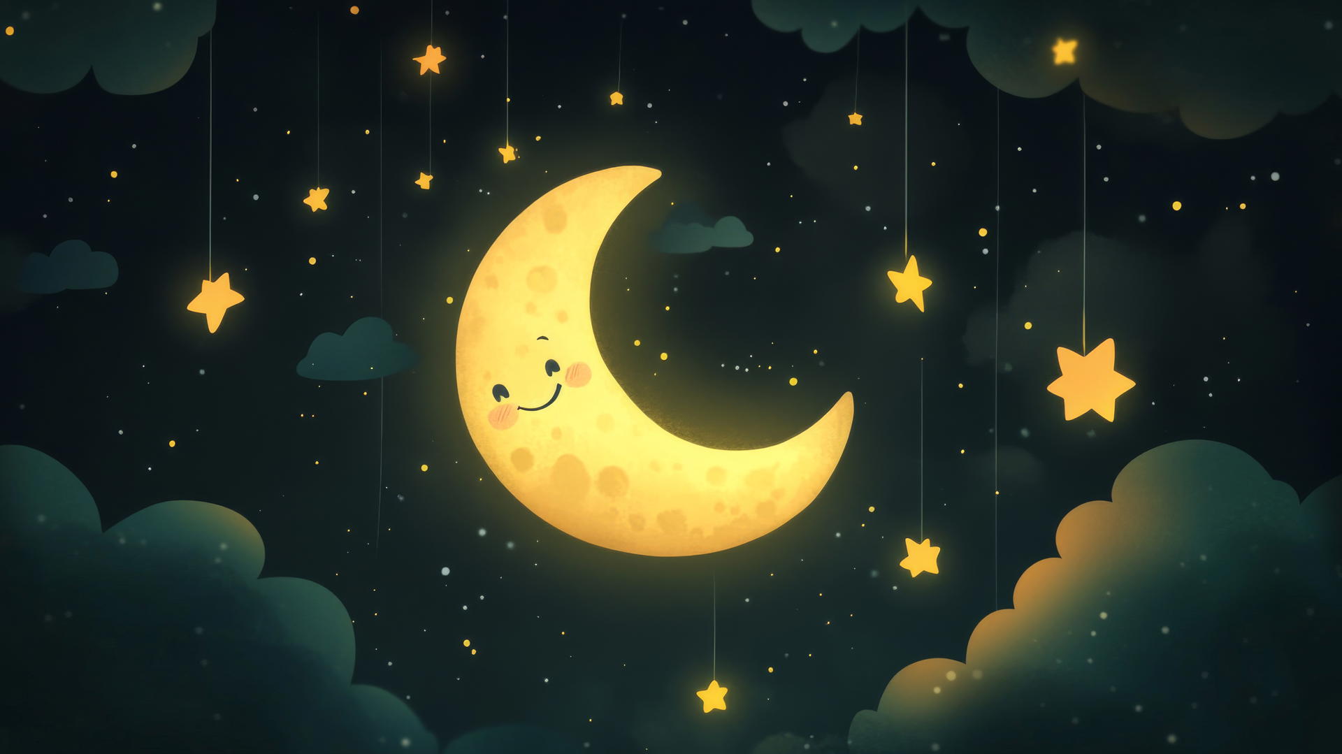 black cute wallpaper with a glowing crescent moon and stars