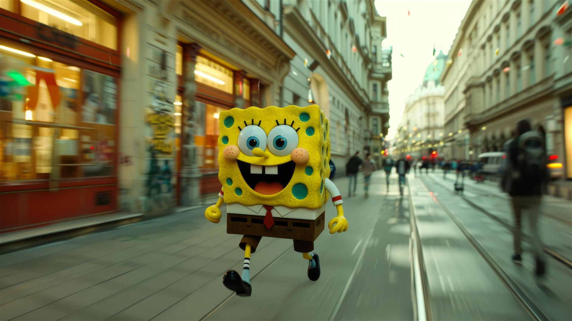 SpongeBob running through Vienna
