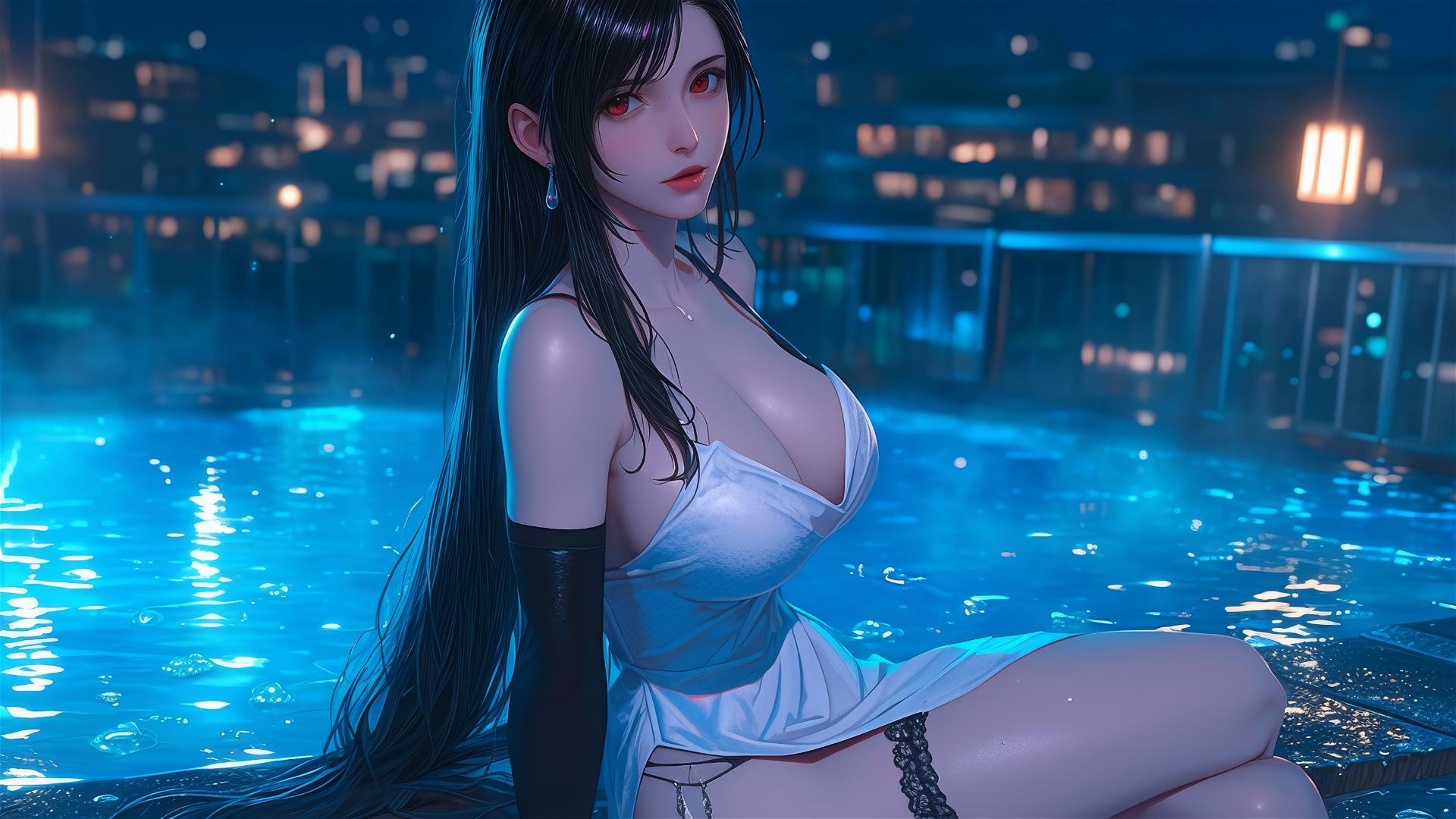 Tifa Lockhart resting in a tub with moonlight glow