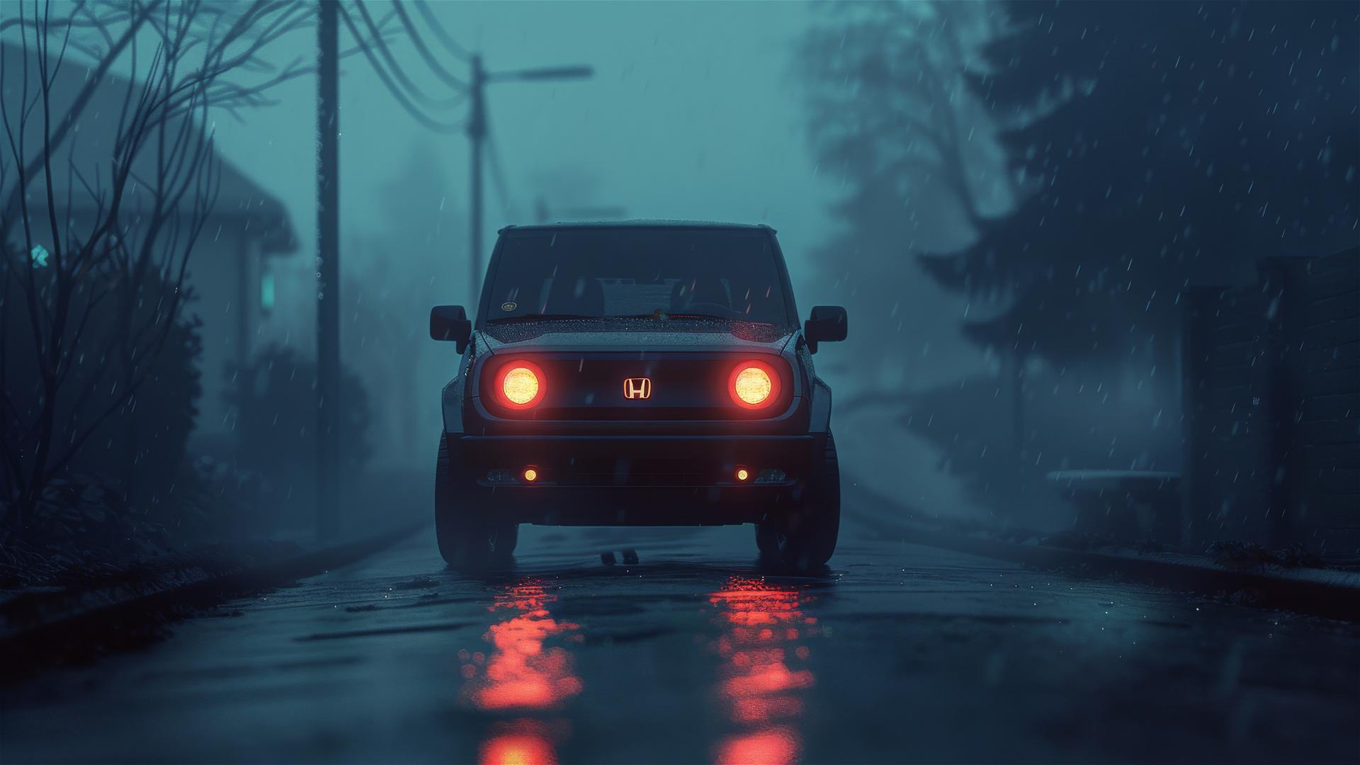 Honda Element in dim lighting with a gothic gloomy mood