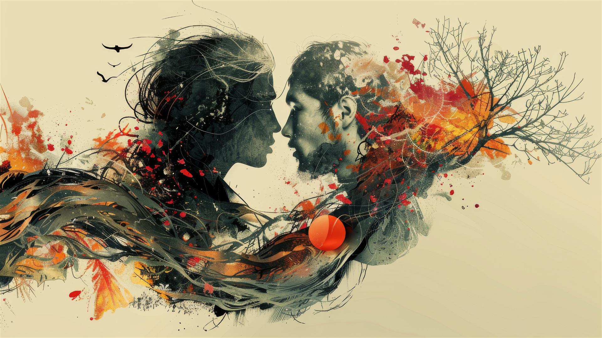 Artistic depiction of love, loss, emotional struggle, and triumph.