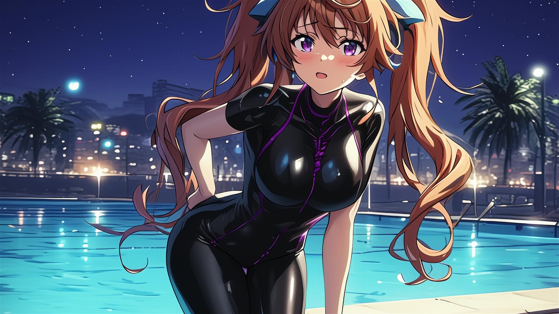 Irina Shidou from High School DxD by the pool at night