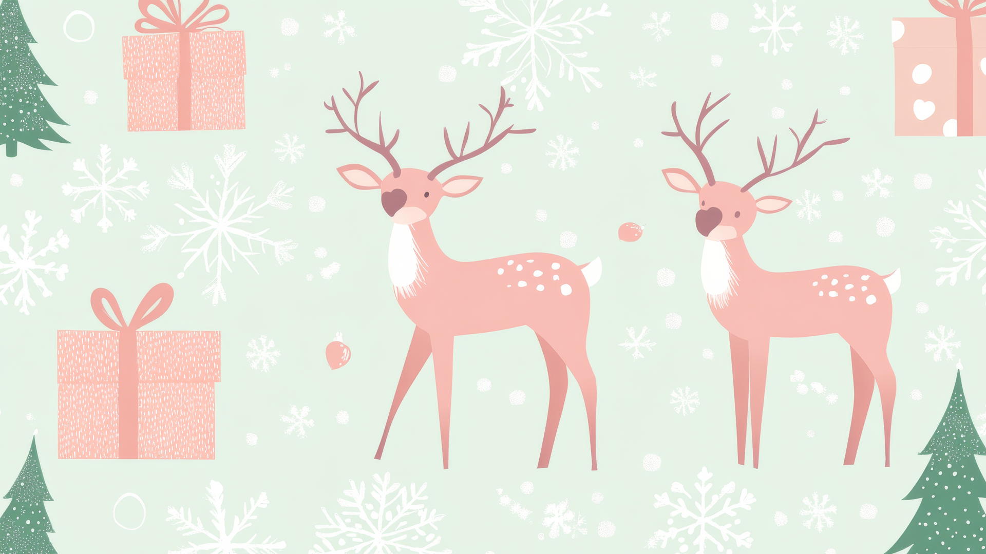 cute Christmas wallpaper preppy with reindeer, snowflakes, and wrapped gifts