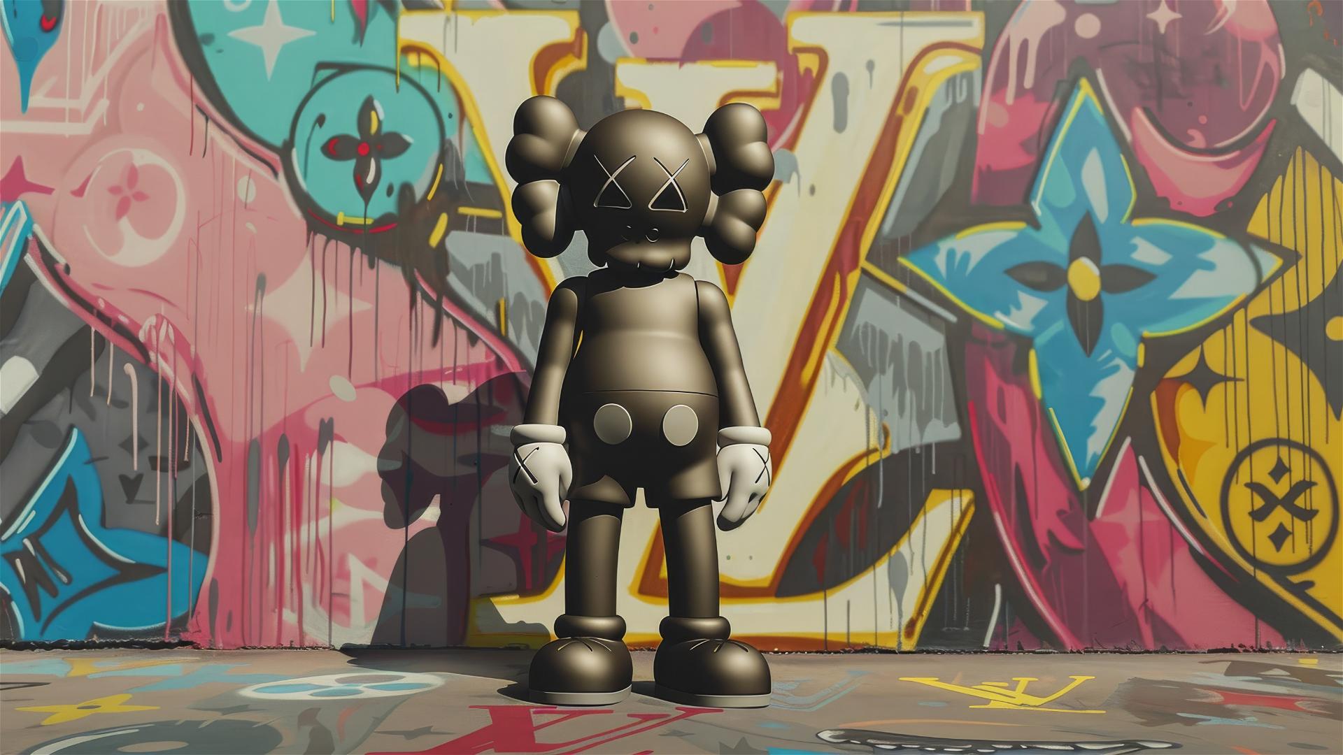 2D cartoon art with Louis Vuitton x Kaws companion
