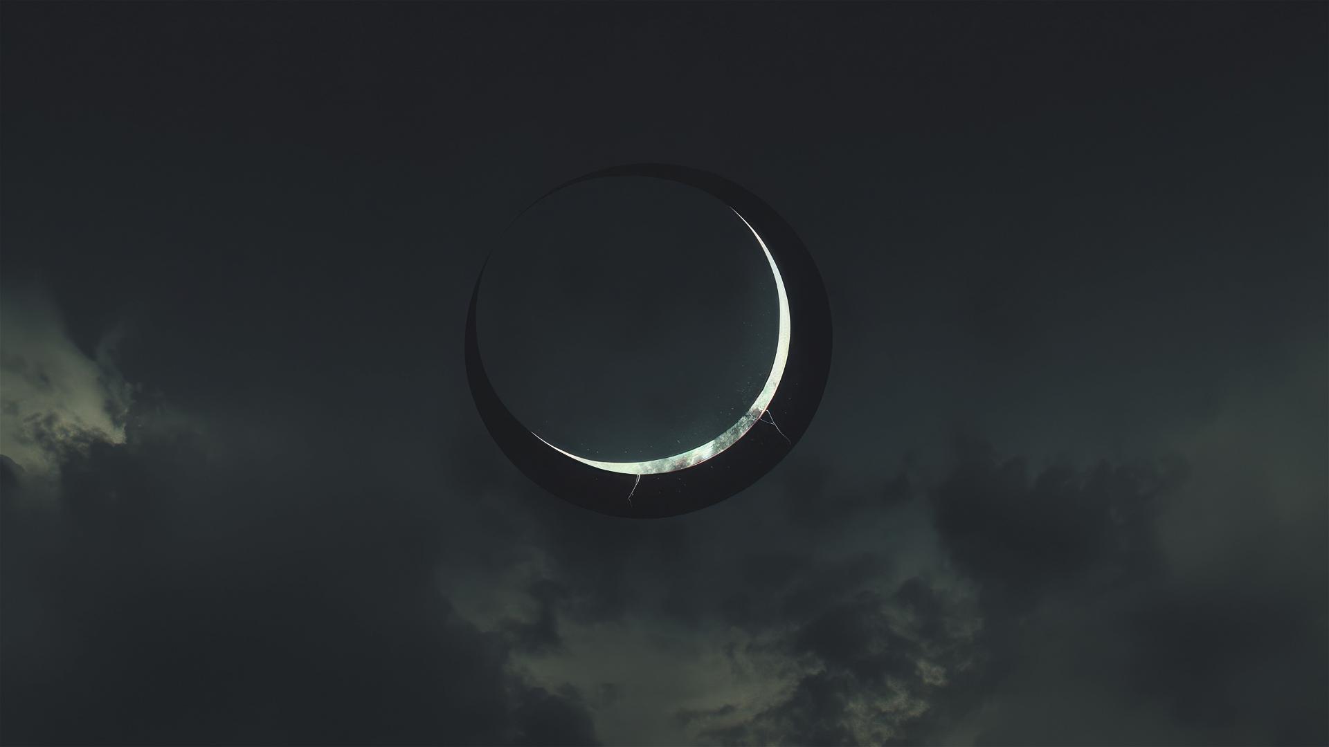 Aesthetic black void with crescent moon