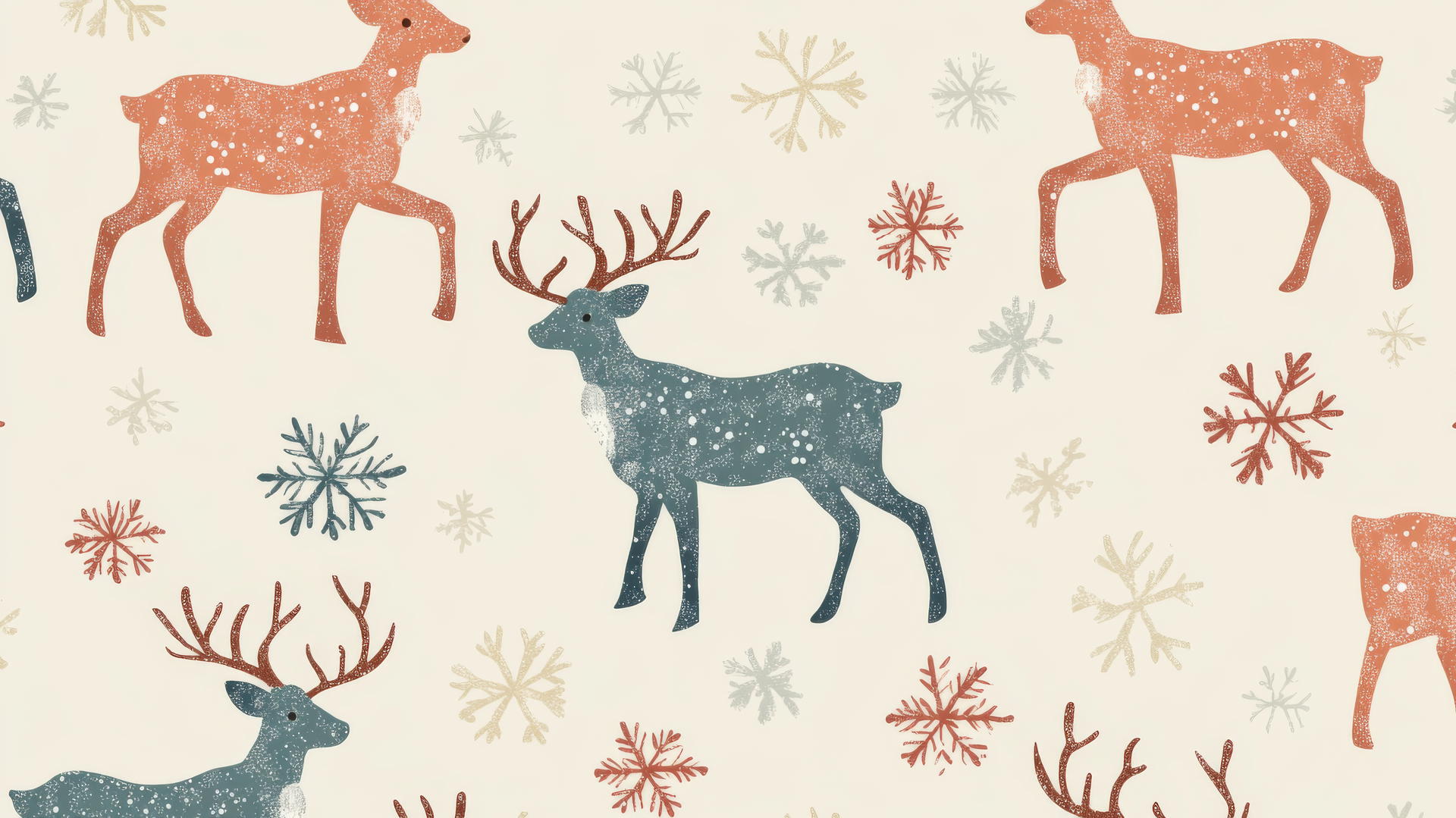 Preppy winter wallpaper with Fair Isle reindeer and snowflakes in soft pastel colors