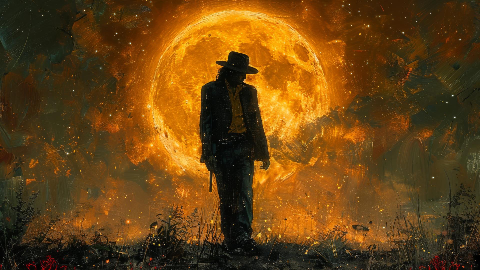 Old card of Michael Jackson moonwalking in artistic styles