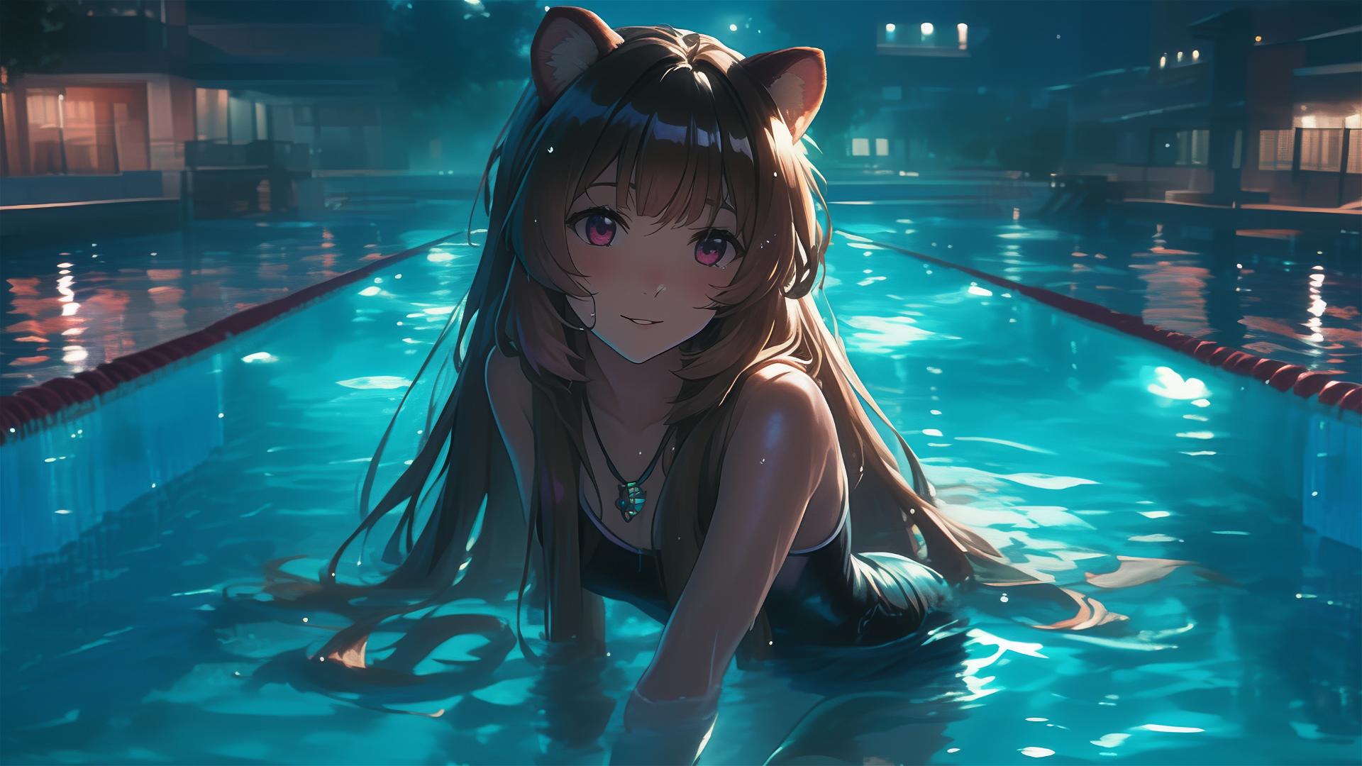 Raphtalia from Shield Hero in moonlit pool