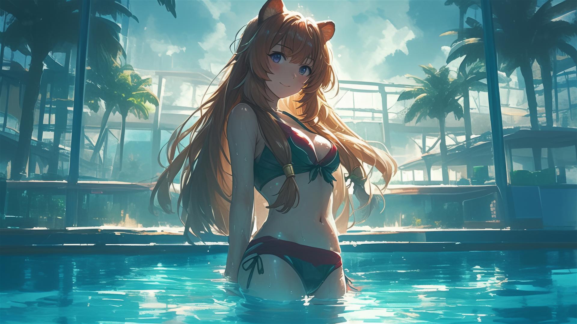 Raphtalia from The Rising of the Shield Hero standing in a pool under moonlight