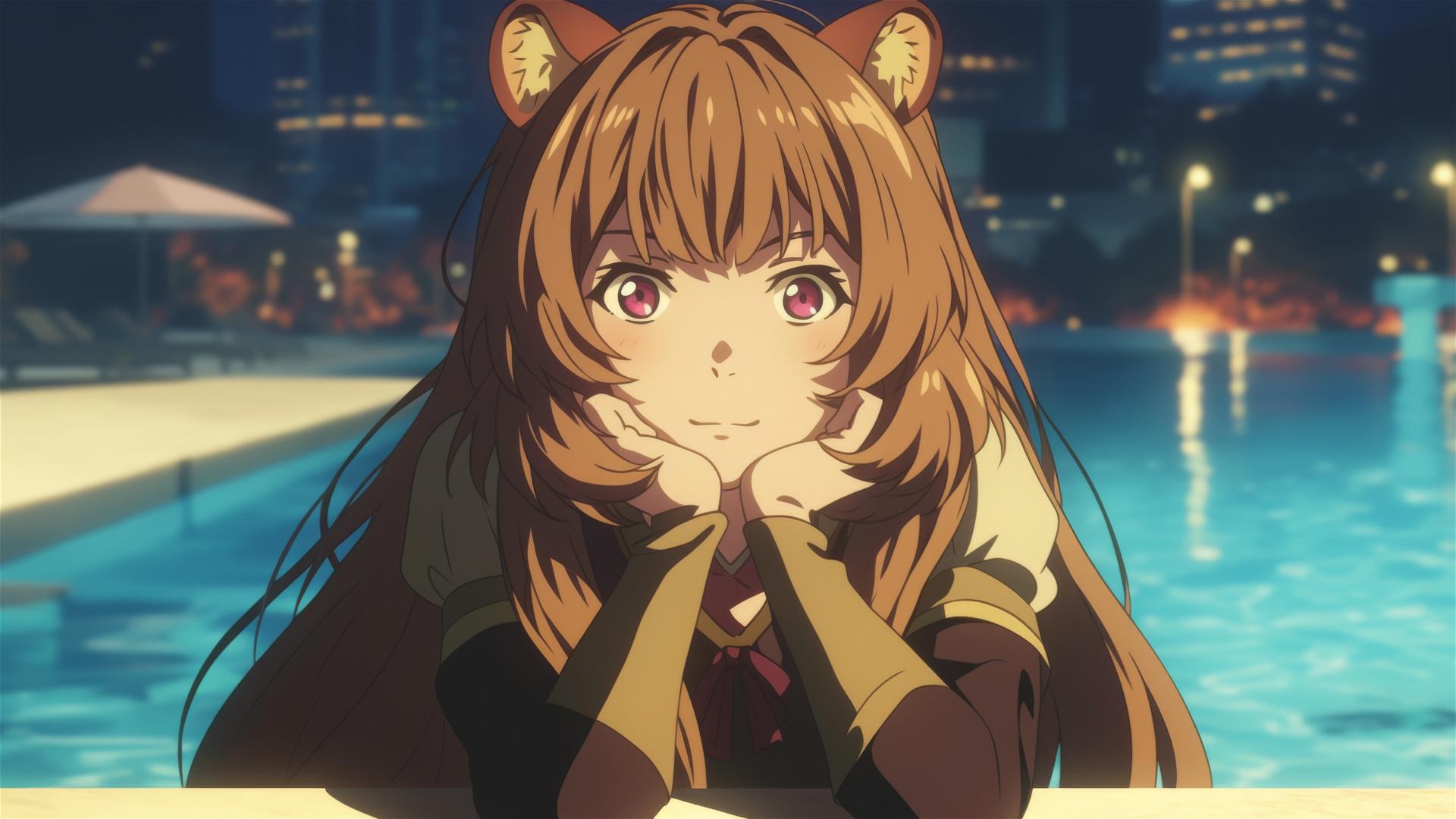 Raphtalia from Shield Hero resting by pool under moonlight