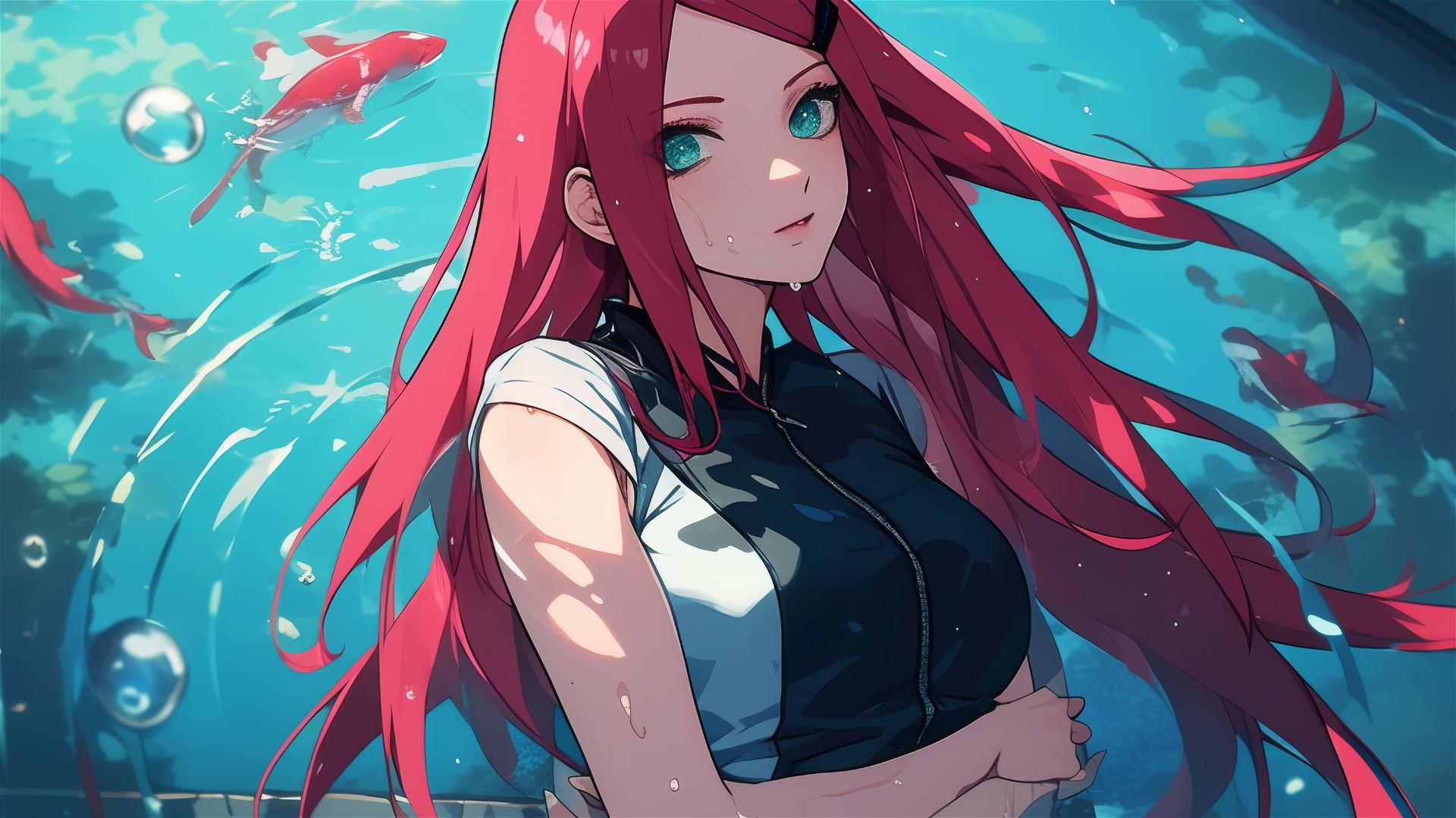 Kushina Uzumaki from Naruto Shippuden standing in a pool under moonlight