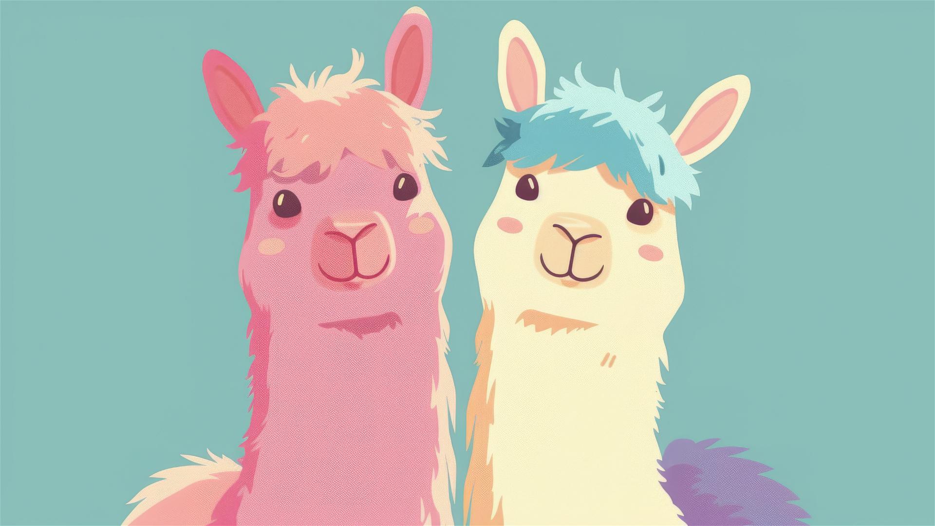 Happy alpaca couple in bold line vector style by Jean Jullien