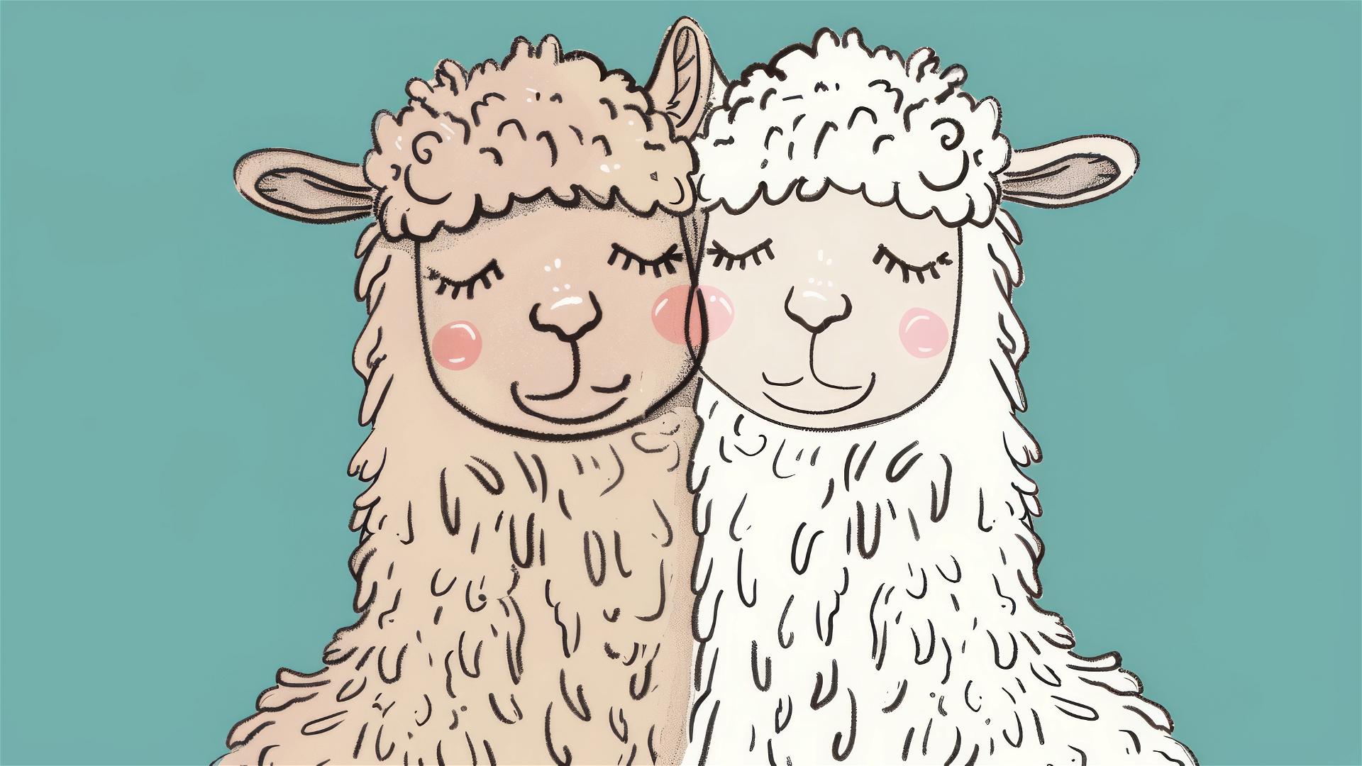 Vector illustration of a smiling alpaca couple by Jean Jullien
