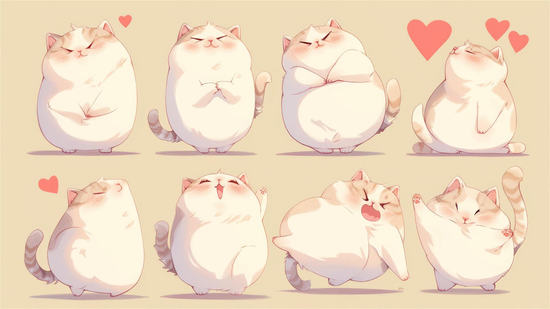Chubby cat in whimsical poses with pastel colors