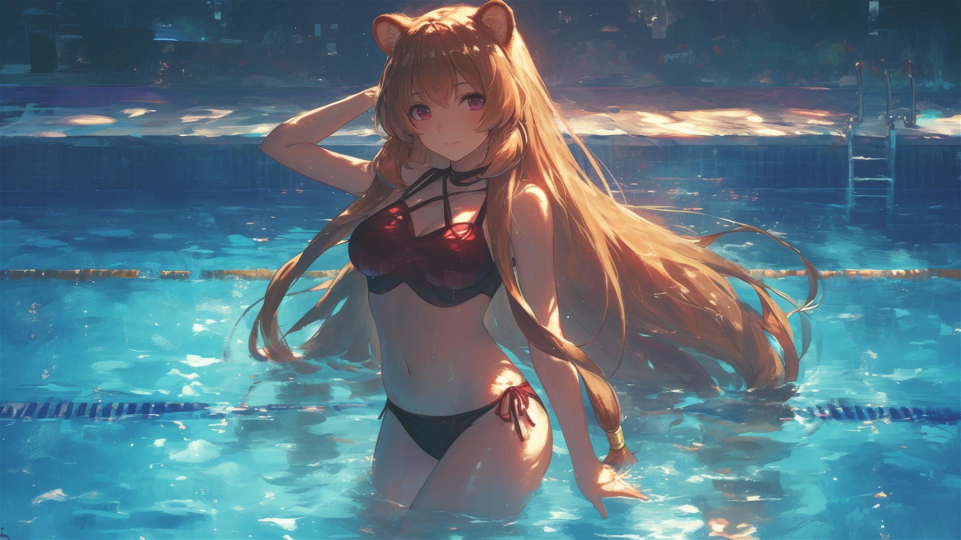Raphtalia from The Rising of the Shield Hero standing in a pool under moonlight