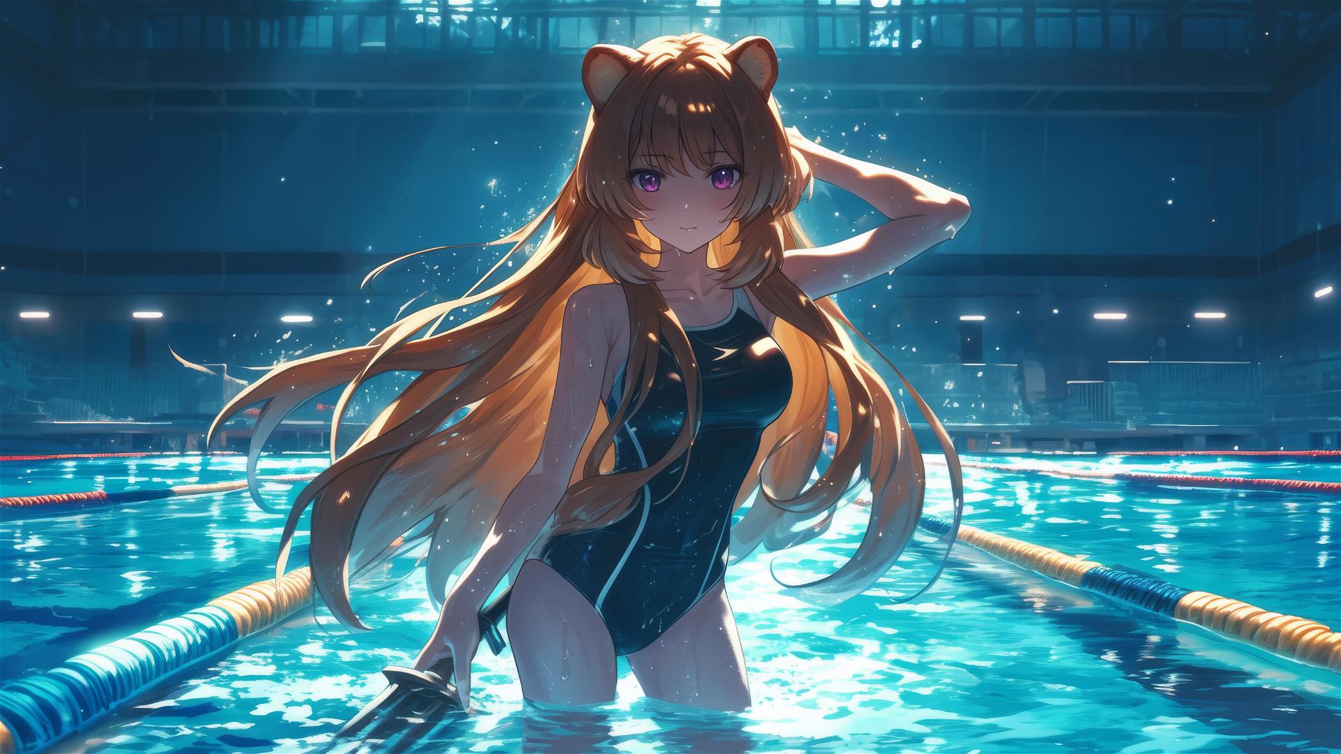 Raphtalia from The Rising of the Shield Hero standing in a pool under moonlight