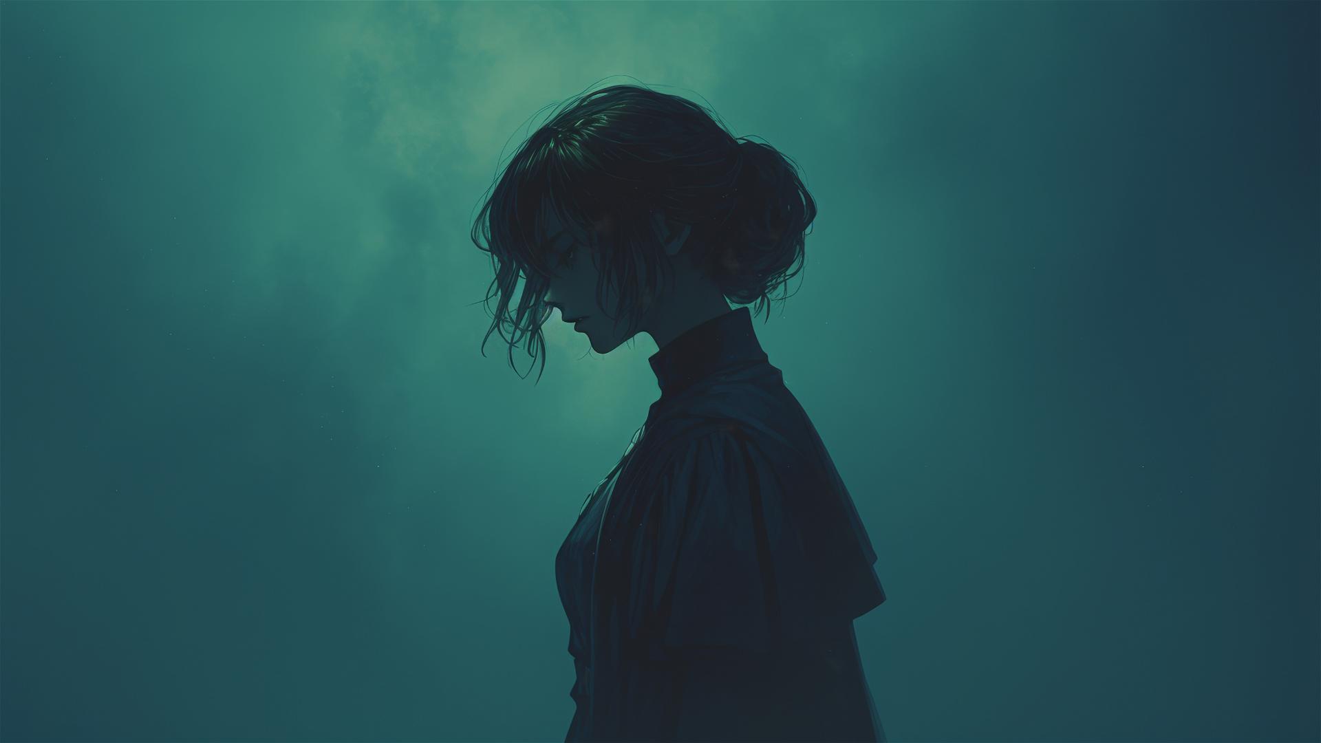 Artistic image of a Hogwarts witch with a dark background and spotlight effect