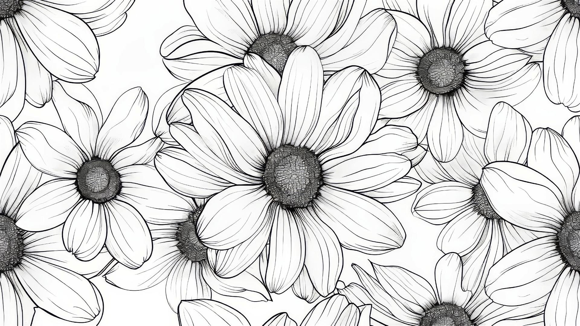 Hand-drawn black and white daisy pattern