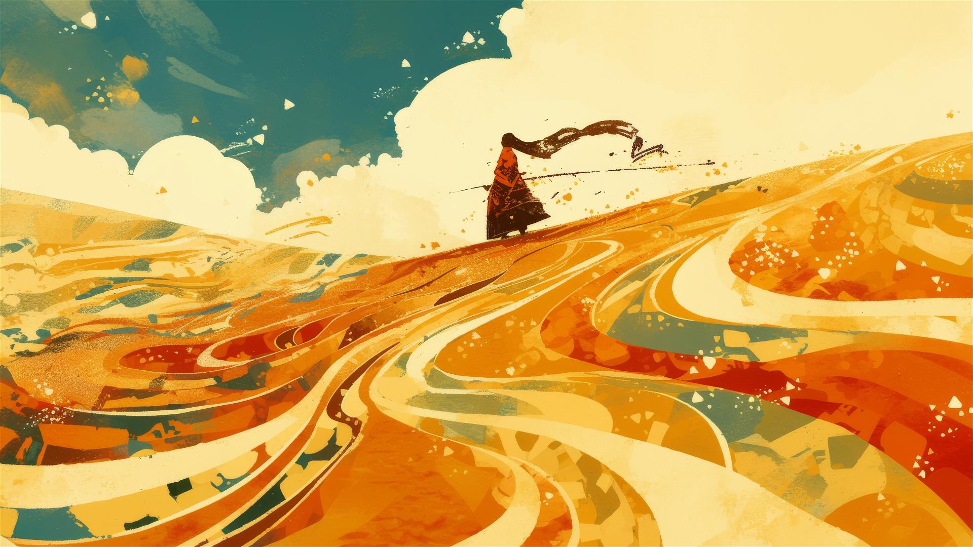 Heat mirage over rippling desert fields creating water illusions