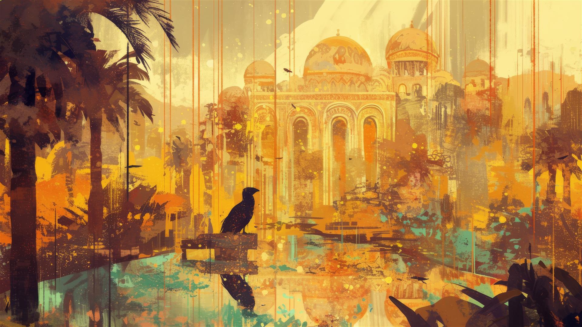 Illusion of a garden and animals in a desert during rare rain