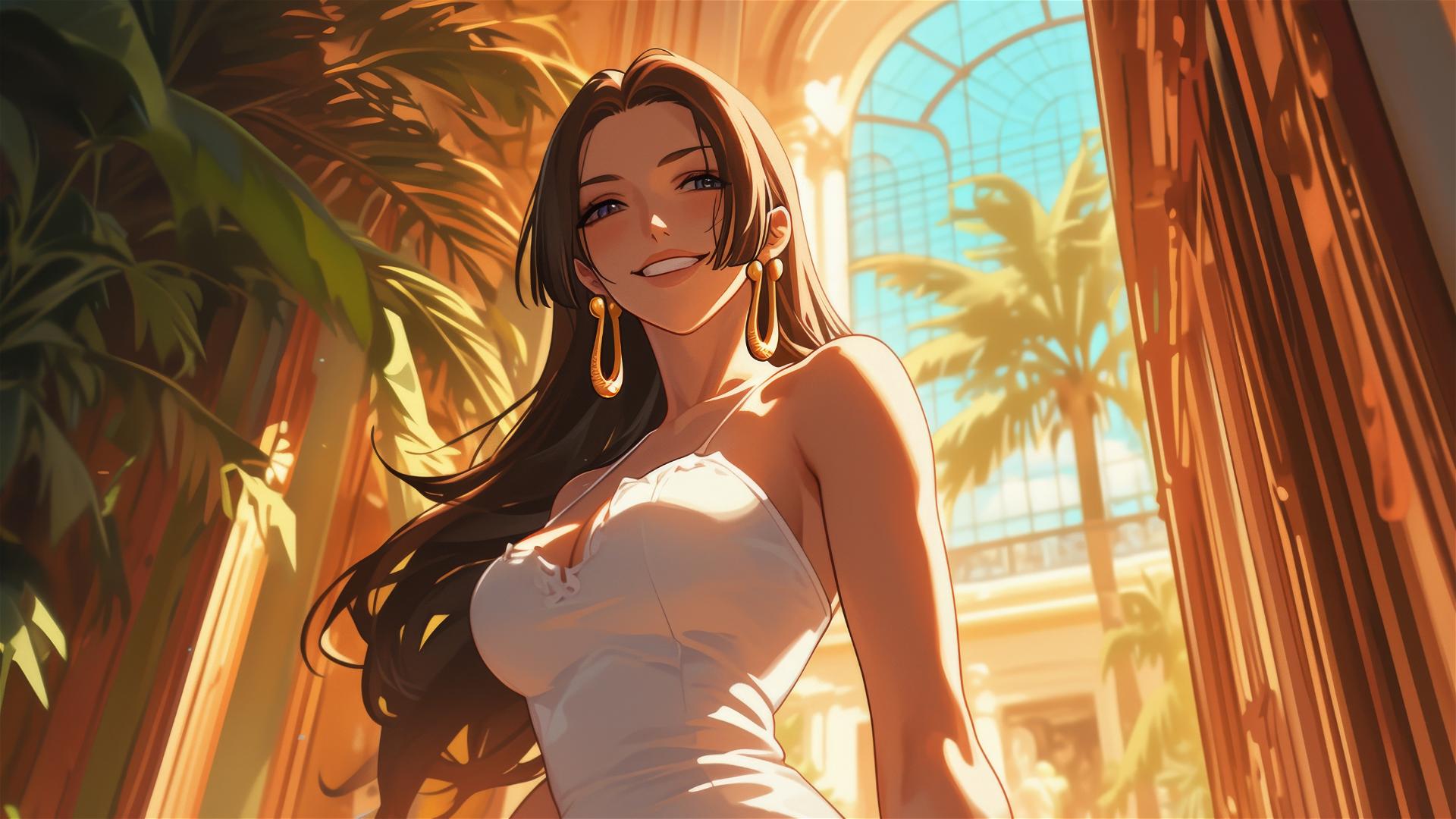 Boa Hancock from One Piece in an art gallery under soft lighting