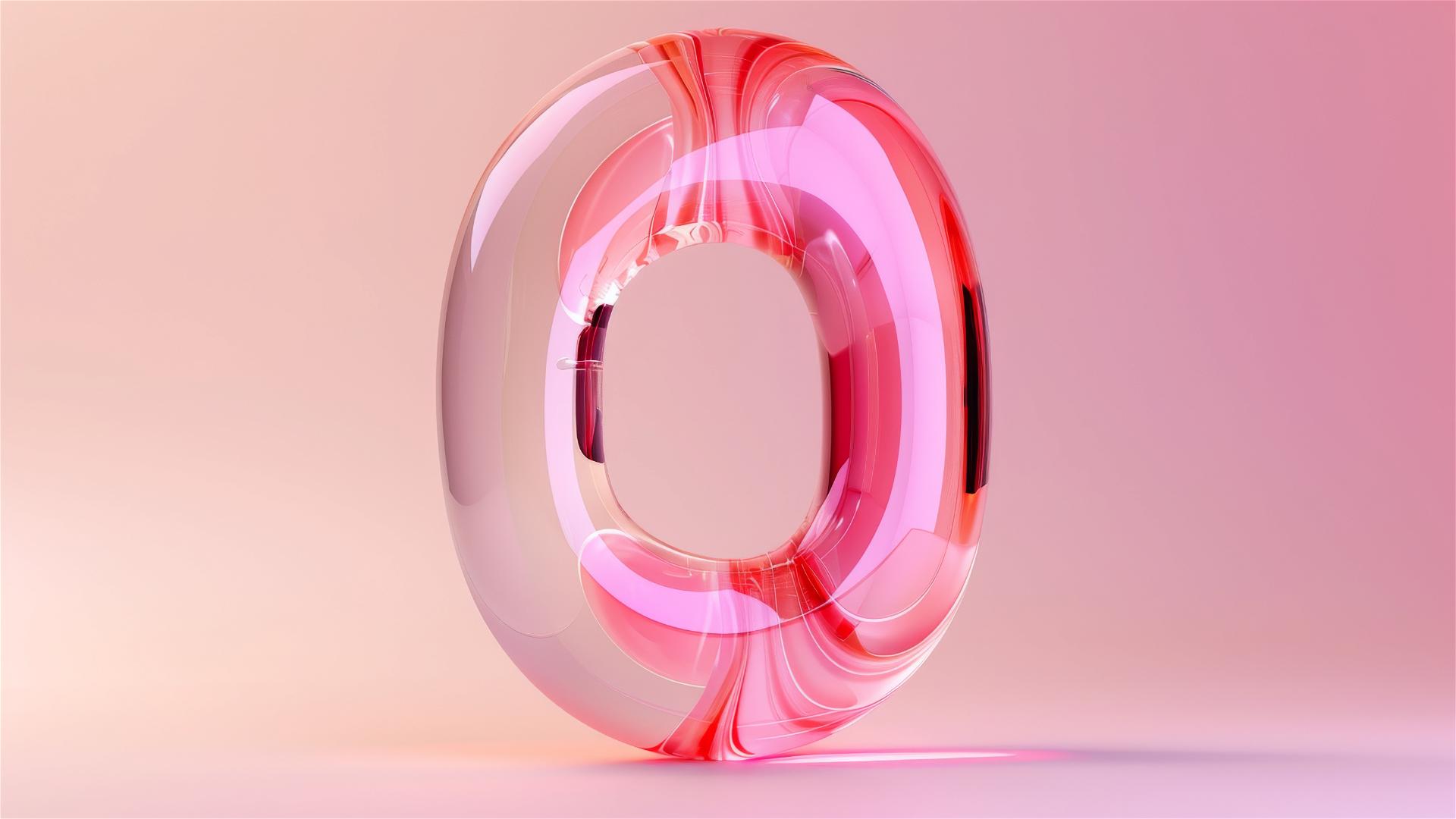 Transparent liquid number 0 in light pink and red tones
