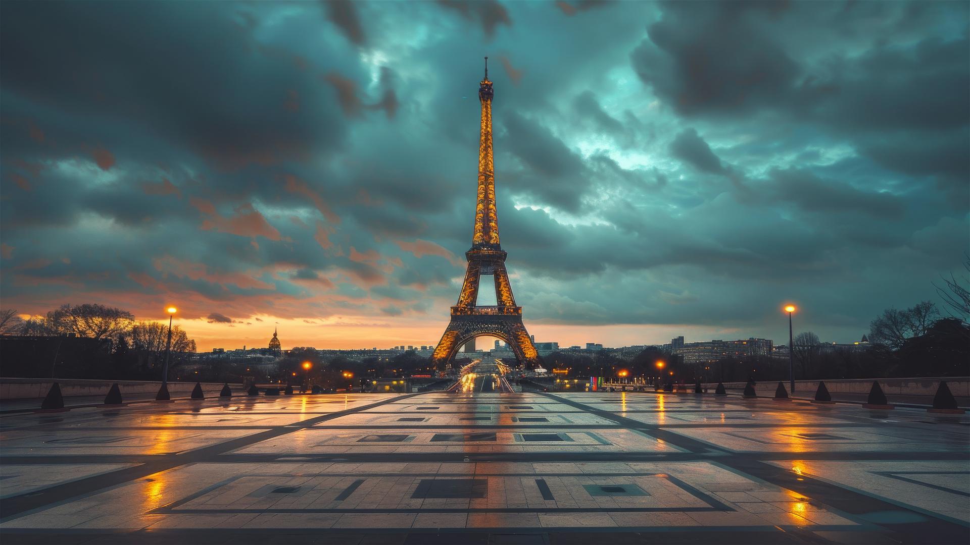 Ultra-detailed springtime Paris cityscape with romantic scenery around the Eiffel Tower, enhanced for high-definition.