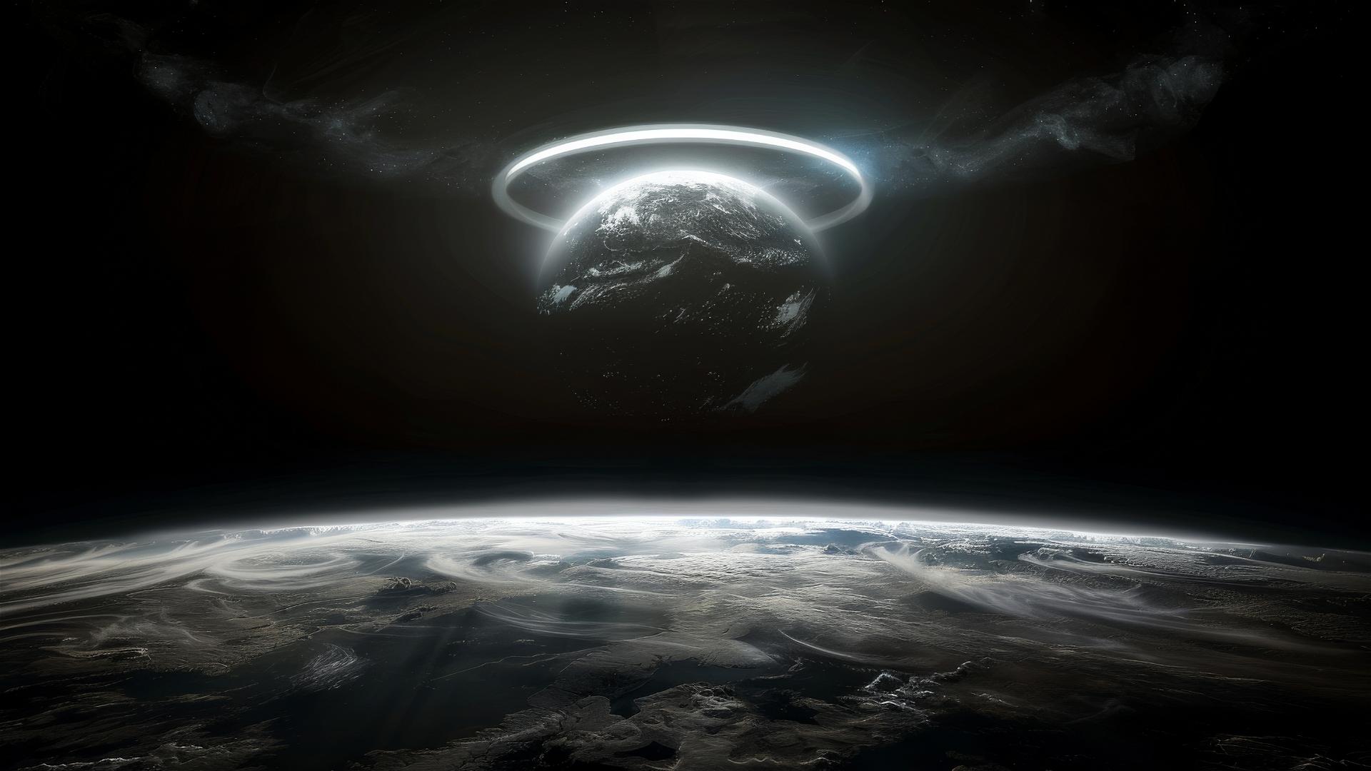 Sci-fi theme of a fading planet with a dark halo
