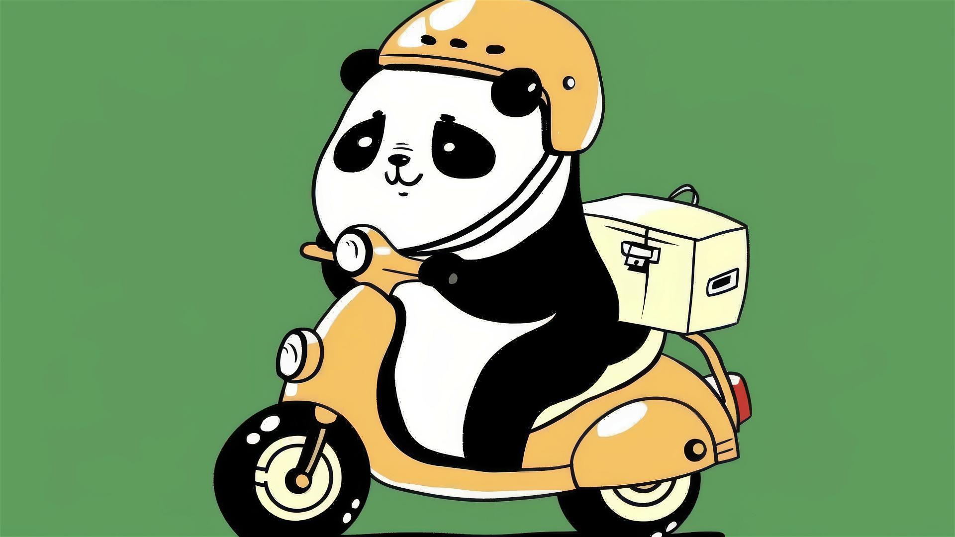 Cute panda on scooter with helmet, minimalist vector art