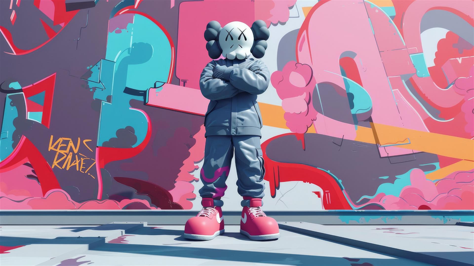 Cartoon 2D art featuring Nike companion Kaws crossing arms