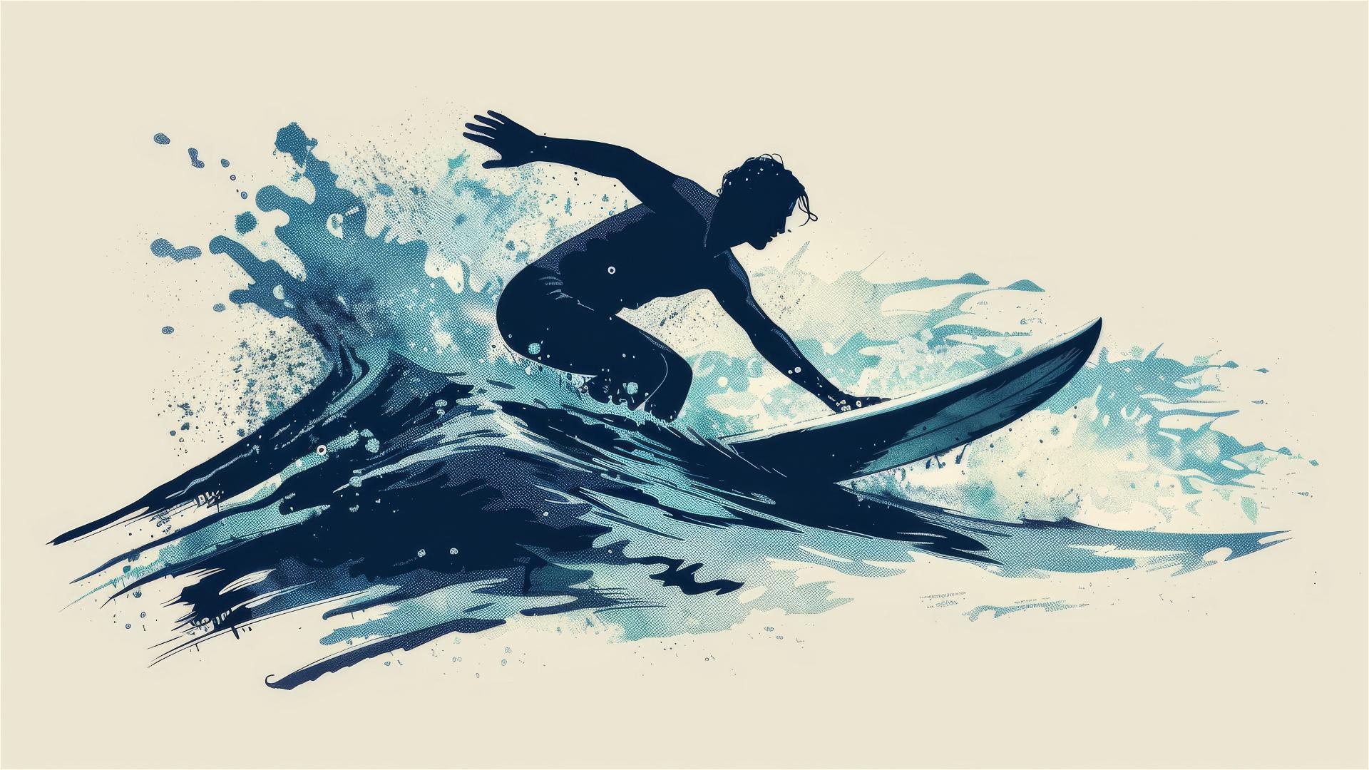 Surfer paddling on the sea in tattoo vector style