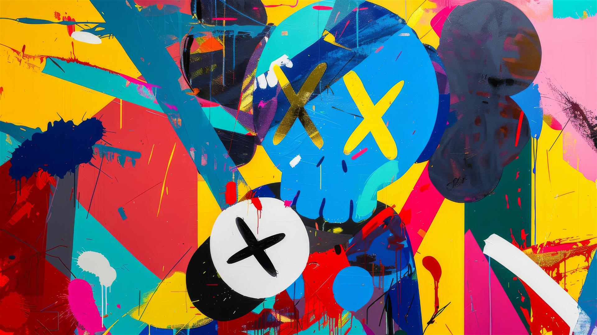 Abstract large color block composition by Kaws in poster art style