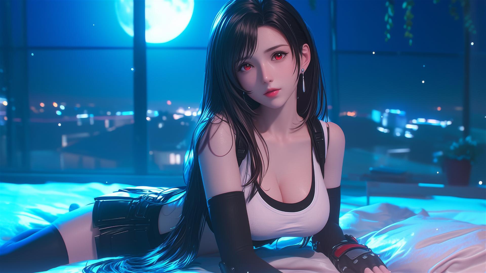 Tifa Lockhart resting in her room under moonlight.