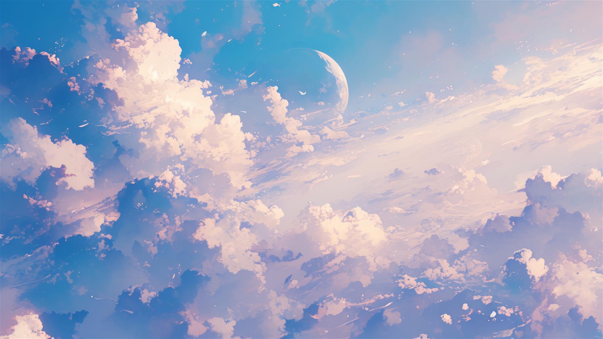 High-altitude clouds seen from above under a gentle moonrise