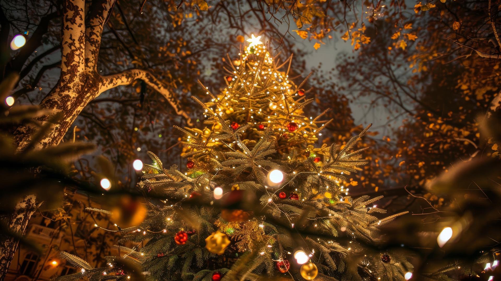 Brightly decorated Christmas tree