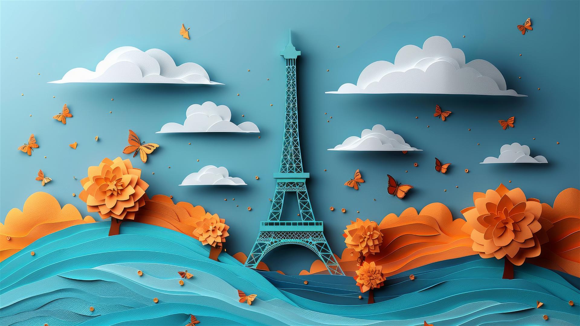 paper cut illustration of the Eiffel Tower