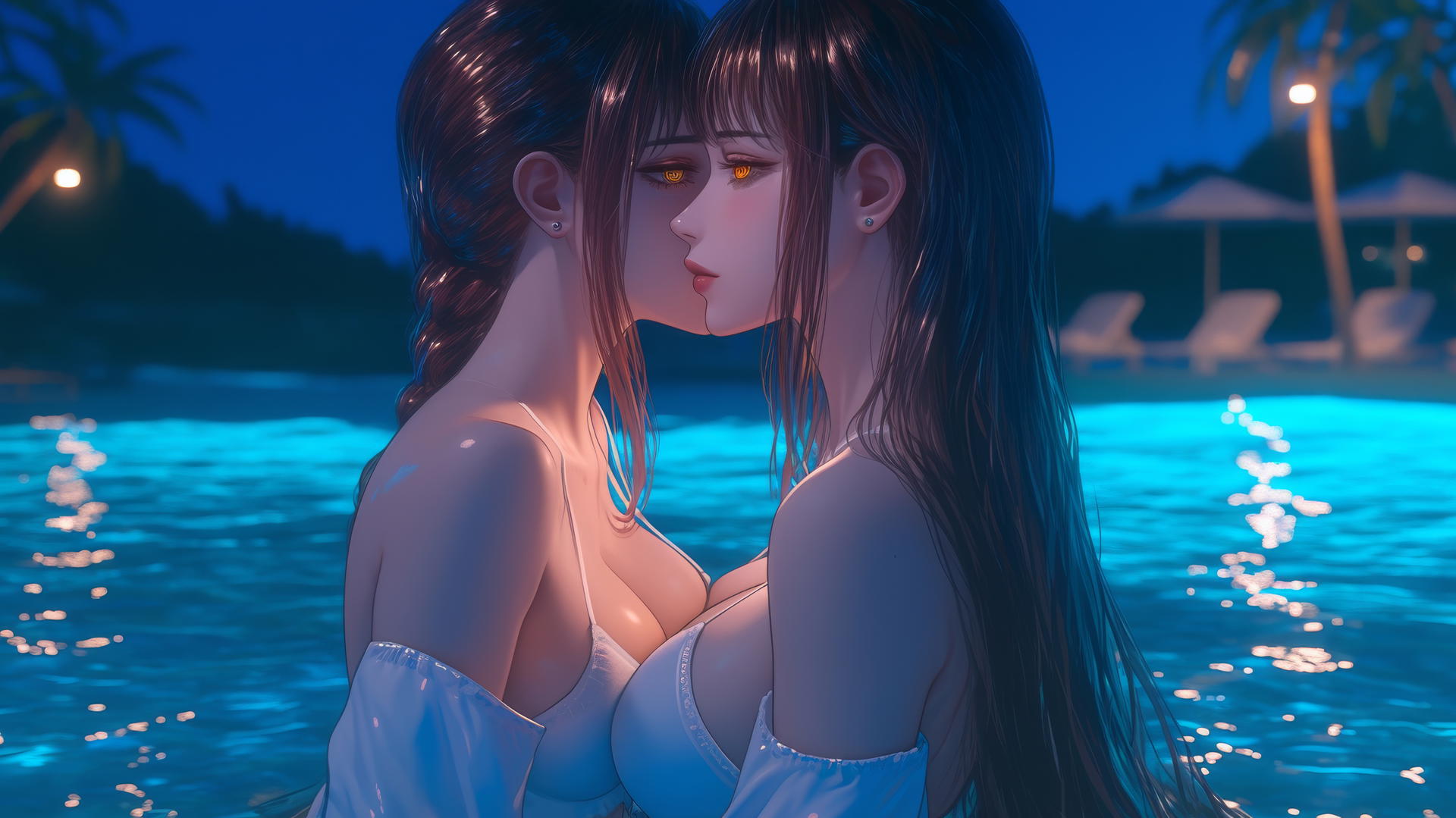 Makima from Chainsaw Man leisurely resting by sea at sunset
