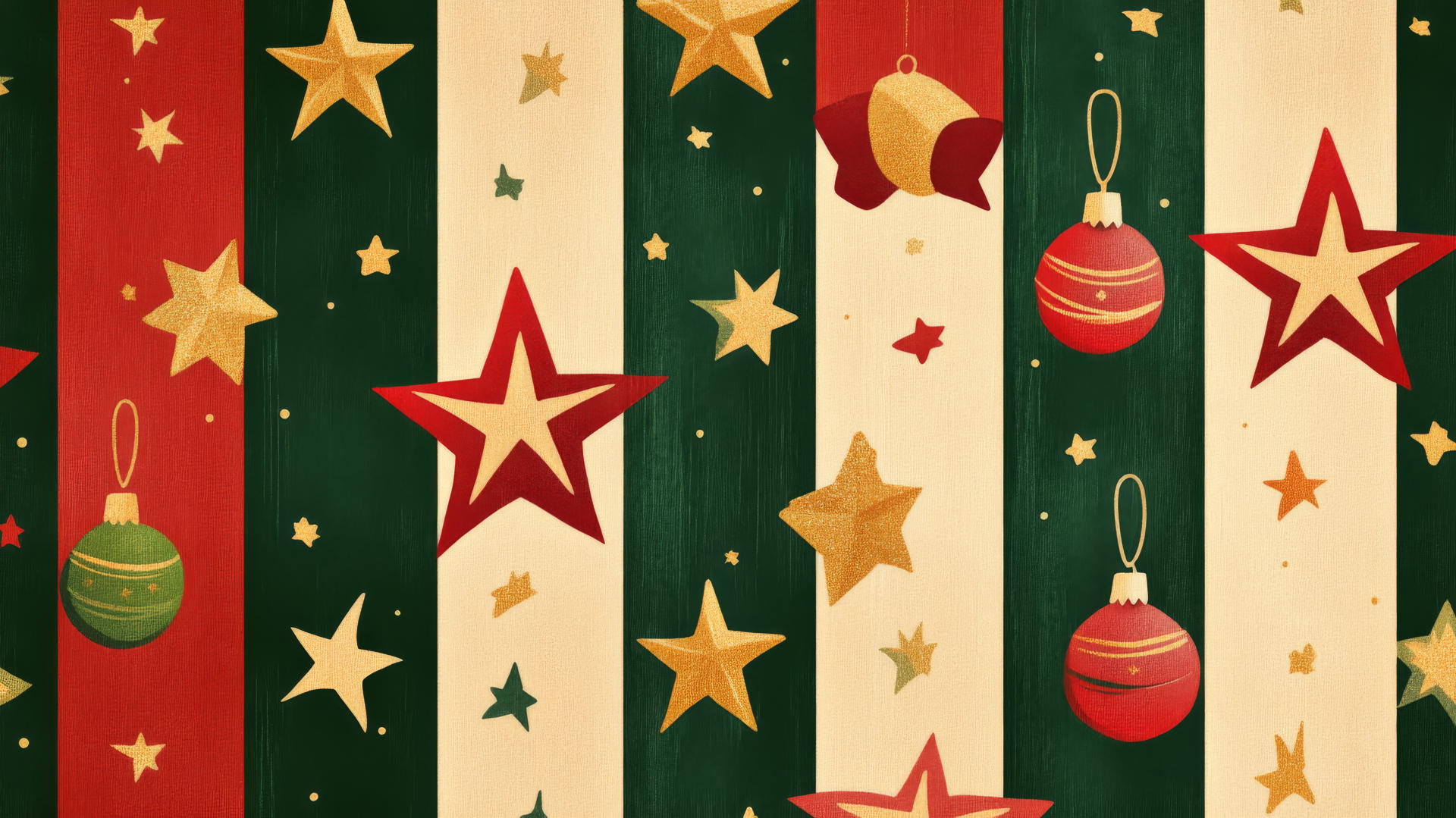 Cute preppy Christmas wallpaper with stars, stripes, and festive motifs