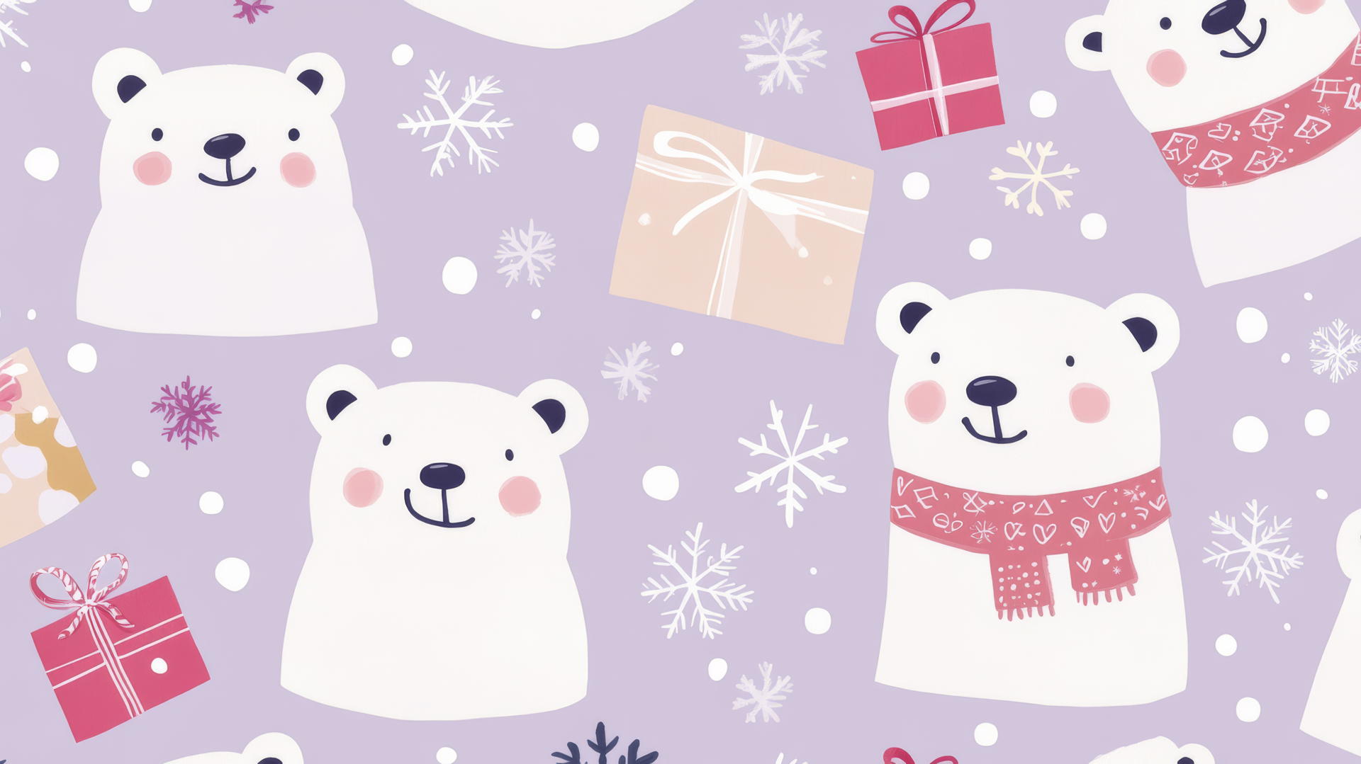 cute Christmas wallpaper preppy with playful polar bears, snowflakes, and presents