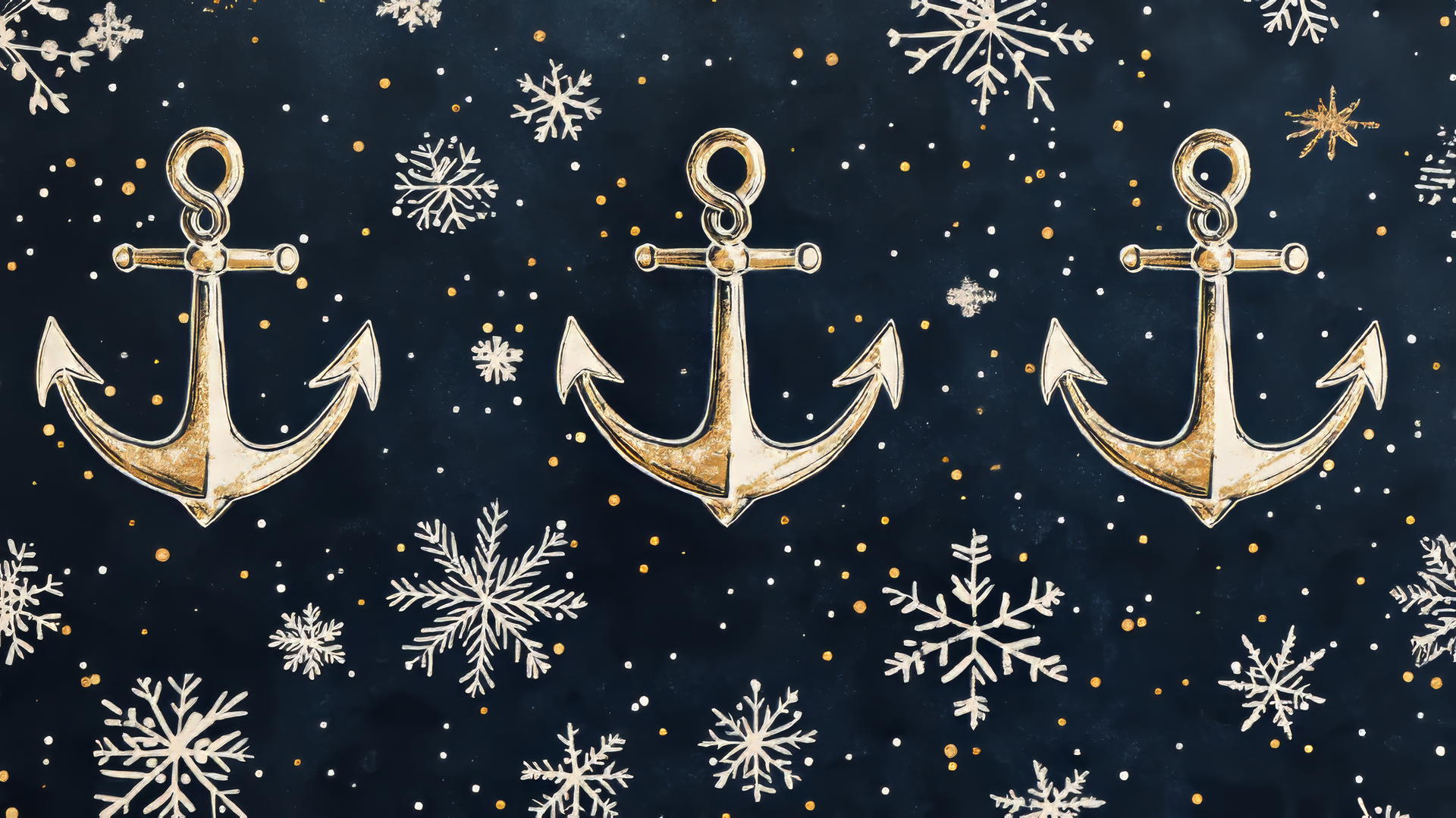 christmas wallpaper preppy with anchors and snowflakes in navy blue, white, and gold