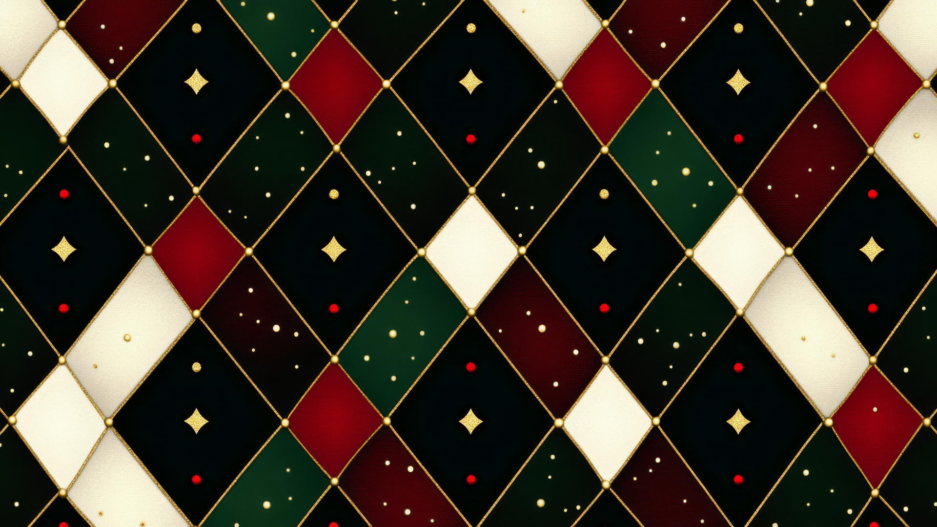 Christmas wallpaper preppy argyle pattern with red, green, white, gold, and holly berries