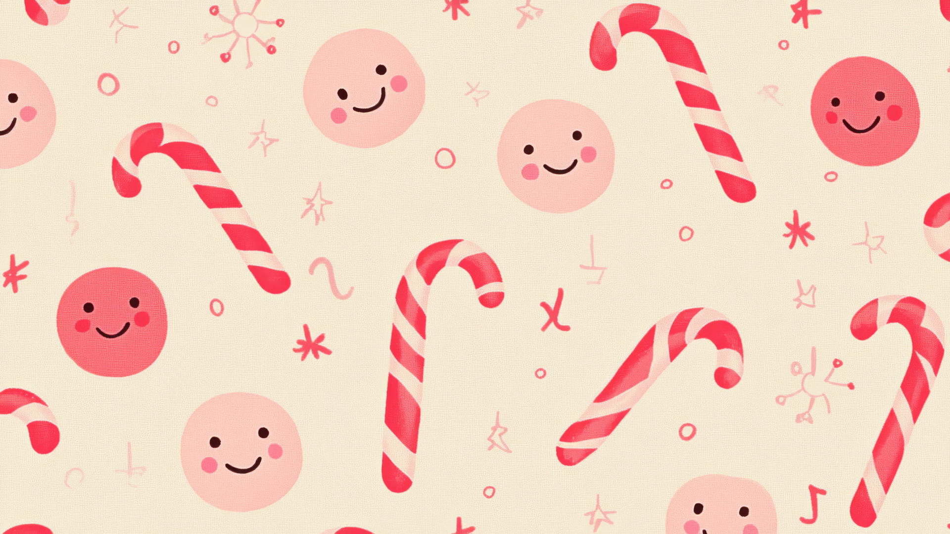 Preppy wallpaper with retro Christmas candy canes and fun typography on pastel