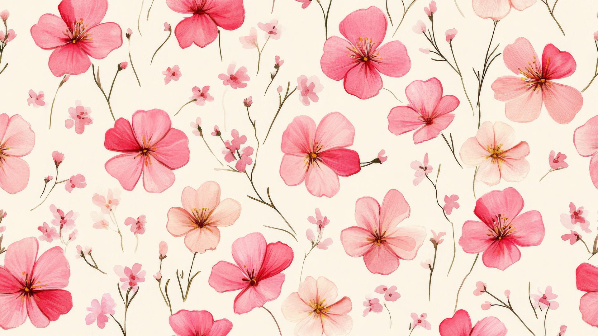 pink preppy wallpaper with small pink flowers on a cream background