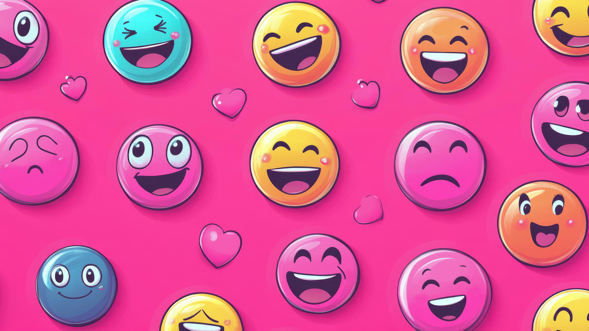 preppy pink wallpaper with colorful cartoon emoticons on a vibrant pink background