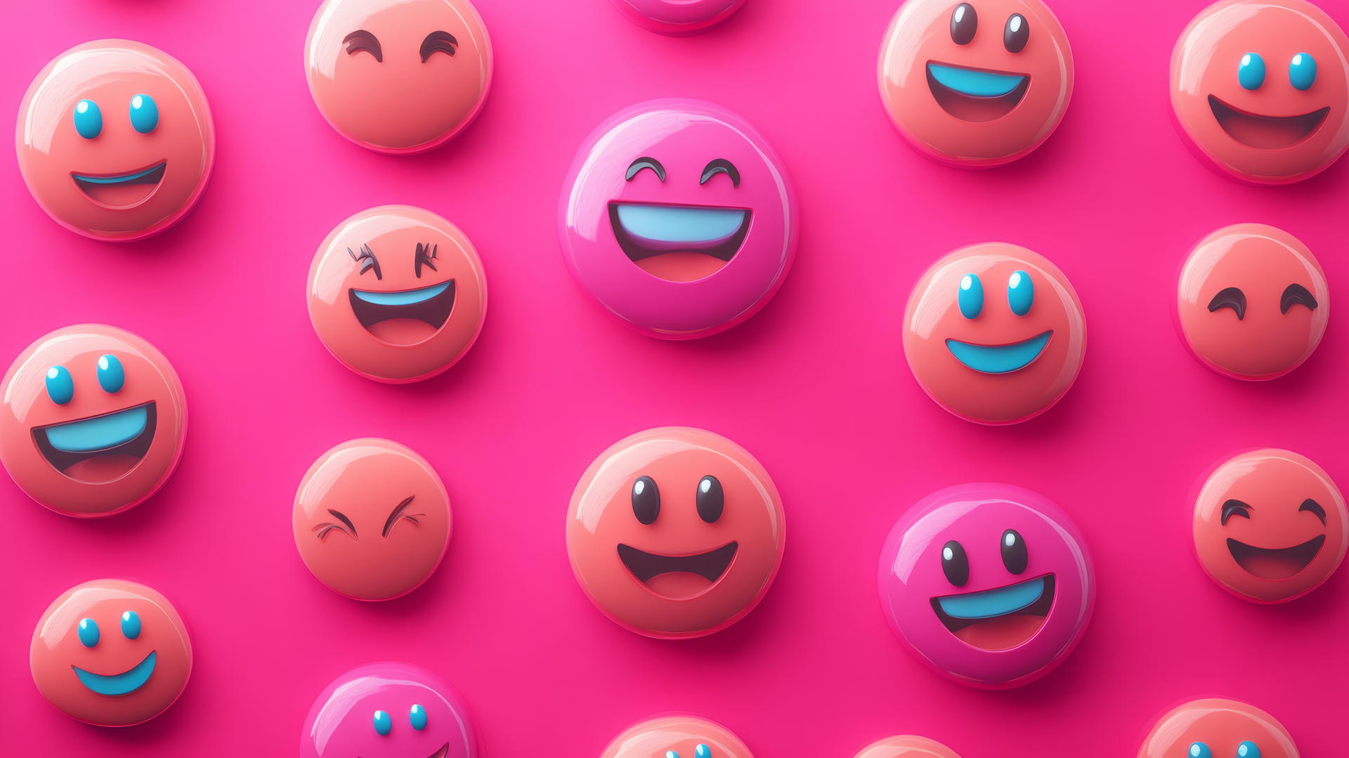 Preppy pink wallpaper with colorful cartoon emoticons and playful expressions.