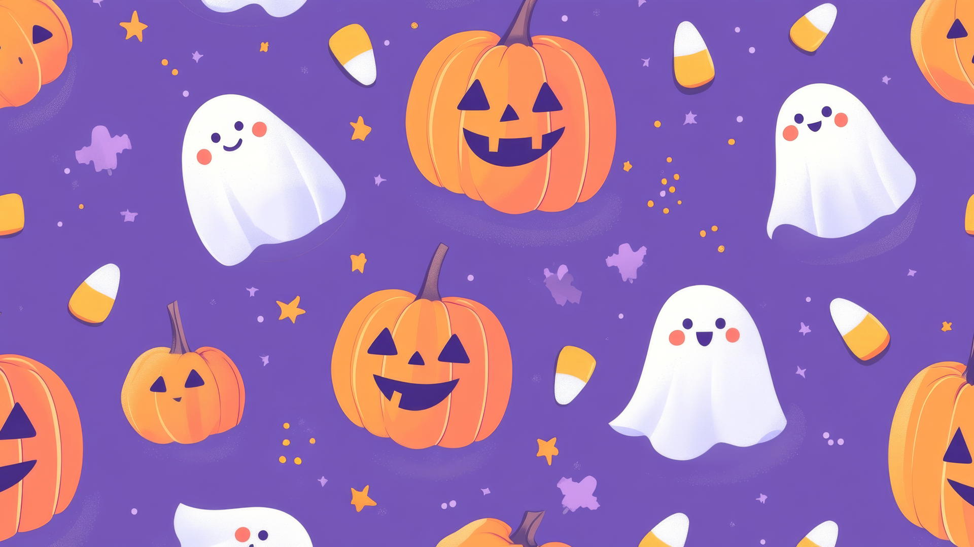 Preppy Halloween wallpaper with cute pumpkins, ghosts, and candy corn