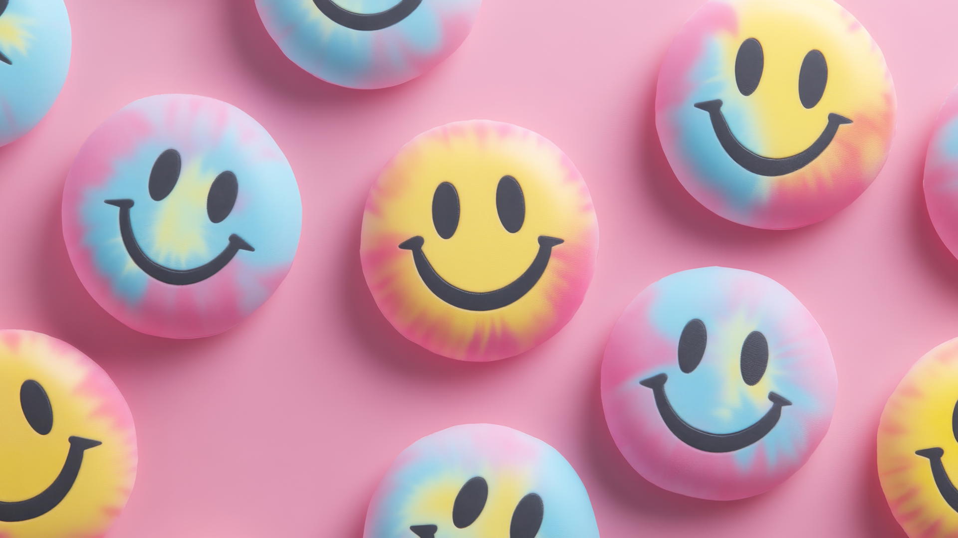 preppy wallpaper smiley face with tie-dye backgrounds on pastel pink