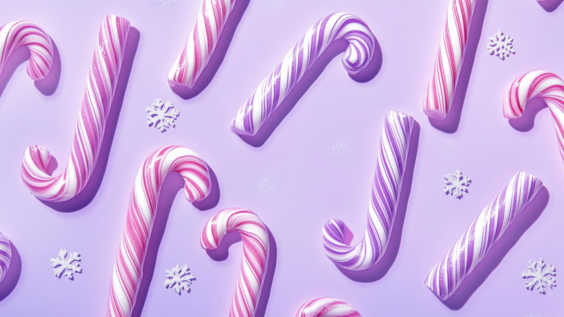 preppy wallpaper purple with purple and white candy canes on pastel lavender background with snowflakes
